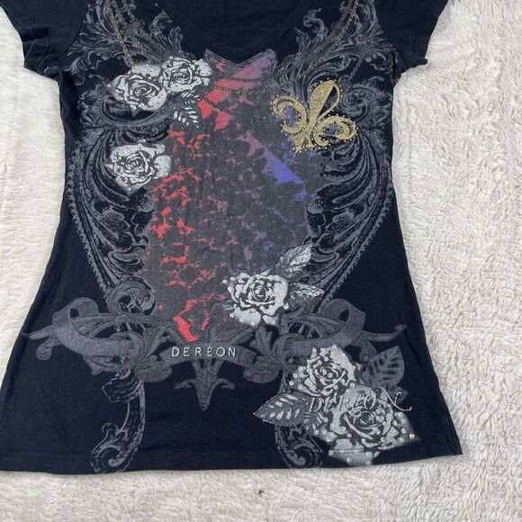 Vintage Y2K Dereon Women’s Graffiti AOP Women’s V Neck Tee T Shirt - Picture 2 of 6
